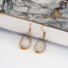 Load image into Gallery viewer, Minimalist Gemstone Earrings - White Druzy - Minimalist Gemstone Earrings - White Druzy - UrbanroseNYC
