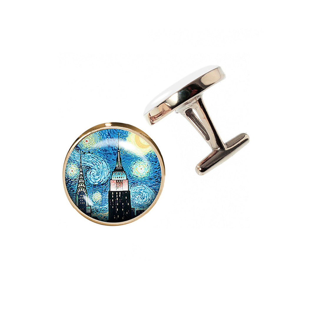Altered Art Cufflinks - NYC Starry Night - Altered Art Cufflinks - NYC Starry Night - UrbanroseNYC