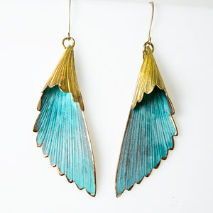 Patina Scalloped Leaf Earrings - Patina Scalloped Leaf Earrings - UrbanroseNYC