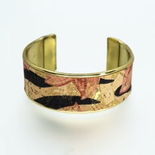 Load image into Gallery viewer, Portuguese Cork Channel Cuff - Floral Print; Metallic Gold - 1 inch - UrbanroseNYC

