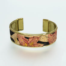 Load image into Gallery viewer, Portuguese Cork Channel Cuff - Floral Print; Metallic Gold - .75 inches - UrbanroseNYC
