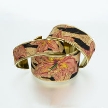 Load image into Gallery viewer, Portuguese Cork Channel Cuff - Floral Print; Metallic Gold - Portuguese Cork Channel Cuff - Floral Print; Metallic Gold - UrbanroseNYC
