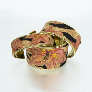 Portuguese Cork Channel Cuff - Floral Print; Metallic Gold - Portuguese Cork Channel Cuff - Floral Print; Metallic Gold - UrbanroseNYC