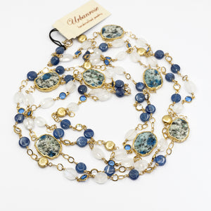 Long Gemstone Wraparound Necklace - K2 Jasper & Blue Kyanite UrbanroseNYC