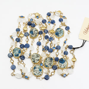 Long Gemstone Wraparound Necklace - K2 Jasper & Blue Kyanite UrbanroseNYC