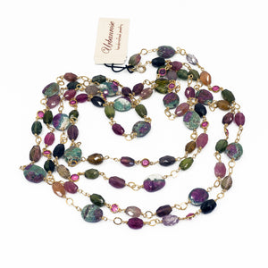 Long Gemstone Wraparound Necklace - Ruby in Zoisite & Tourmaline UrbanroseNYC