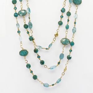 Long Gemstone Wraparound Necklace - Turquoise & Apatite UrbanroseNYC