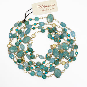 Long Gemstone Wraparound Necklace - Turquoise & Apatite UrbanroseNYC