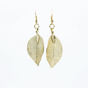 Mini Real Leaf Earrings - Gold - Mini Real Leaf Earrings - Gold - UrbanroseNYC