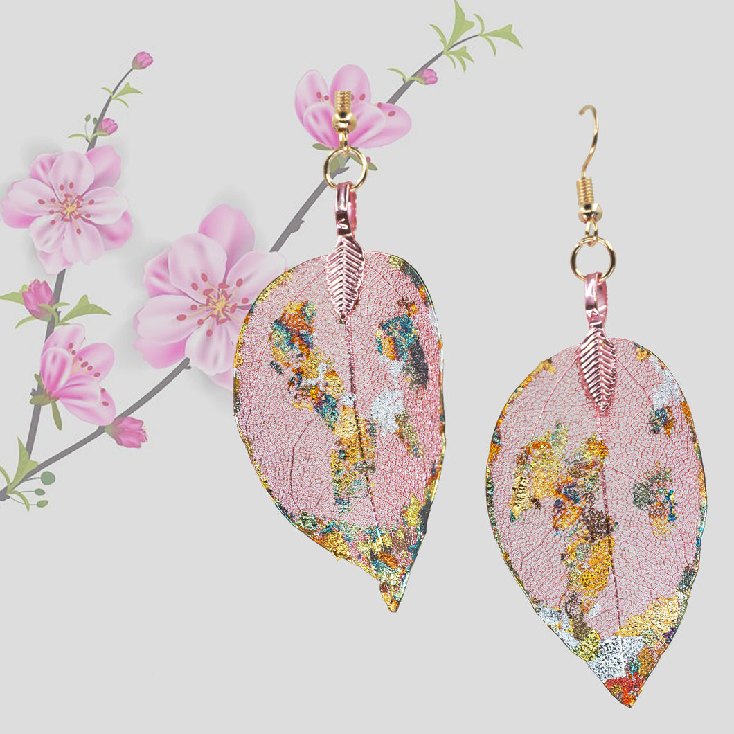 Real Leaf Earrings - Gilded, Dusty Rose - Real Leaf Earrings - Gilded, Dusty Rose - UrbanroseNYC