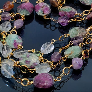 Long Gemstone Wraparound Necklace - Ruby in Zoisite & Tourmaline UrbanroseNYC