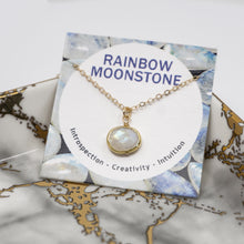 Load image into Gallery viewer, Minimalist Gemstone Pendant - Rainbow Moonstone - Minimalist Gemstone Pendant - Rainbow Moonstone - UrbanroseNYC
