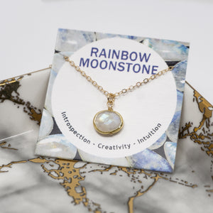 Minimalist Gemstone Pendant - Rainbow Moonstone - Minimalist Gemstone Pendant - Rainbow Moonstone - UrbanroseNYC