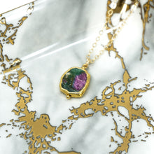 Load image into Gallery viewer, Minimalist Gemstone Pendant - Ruby in Zoisite - Minimalist Gemstone Pendant - Ruby in Zoisite - UrbanroseNYC

