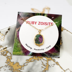 Minimalist Gemstone Pendant - Ruby in Zoisite - Minimalist Gemstone Pendant - Ruby in Zoisite - UrbanroseNYC