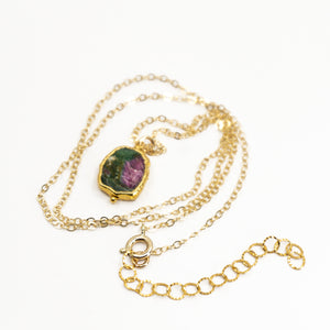 Minimalist Gemstone Pendant - Ruby in Zoisite - Minimalist Gemstone Pendant - Ruby in Zoisite - UrbanroseNYC