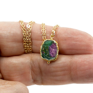 Minimalist Gemstone Pendant - Ruby in Zoisite - Minimalist Gemstone Pendant - Ruby in Zoisite - UrbanroseNYC