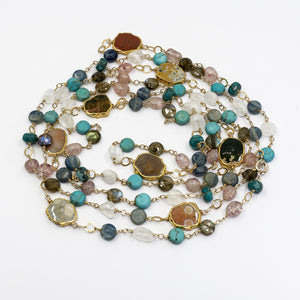 Long Gemstone Wraparound Necklace - Turquoise Agate & Aurolite UrbanroseNYC