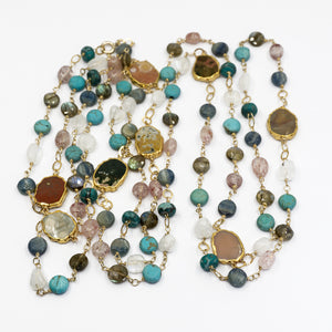 Long Gemstone Wraparound Necklace - Turquoise Agate & Aurolite UrbanroseNYC
