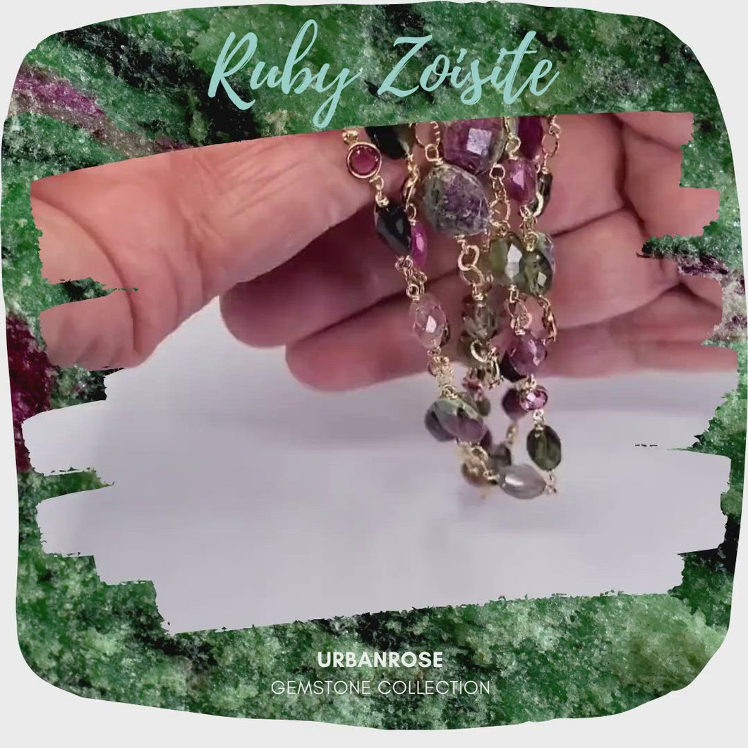 Long Gemstone Wraparound Necklace - Ruby in Zoisite & Tourmaline