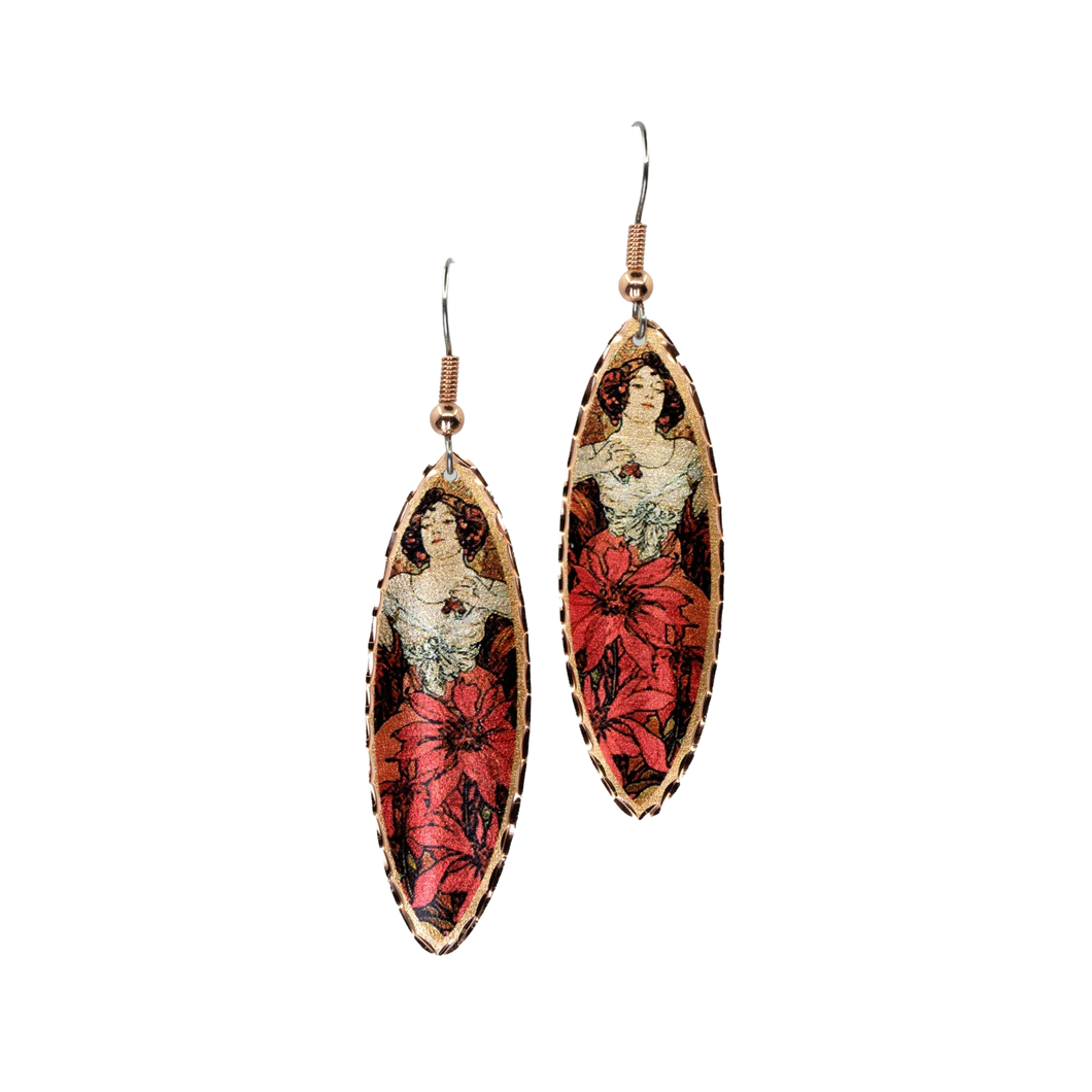 Copper Art Earrings - Mucha Ruby