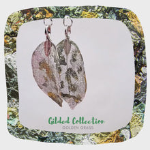 Load and play video in Gallery viewer, Gilded Leaf Earrings - Golden Grass - Antique Silver
