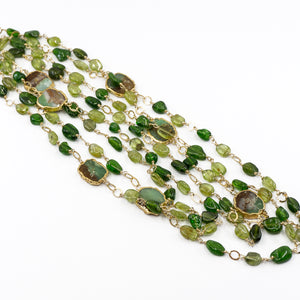 Long Gemstone Wraparound Necklace - Russian Chrome Diopside & Peridot UrbanroseNYC