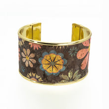 Load image into Gallery viewer, Portuguese Cork Channel Cuff - Chocolate Floral Metallic - 1.5 inches - UrbanroseNYC
