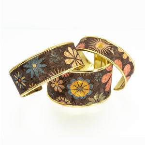 Portuguese Cork Channel Cuff - Chocolate Floral Metallic - Portuguese Cork Channel Cuff - Chocolate Floral Metallic - UrbanroseNYC