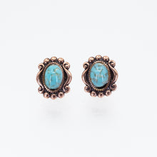 Load image into Gallery viewer, Solid Copper Stud Earrings - Turquoise Setting UrbanroseNYC
