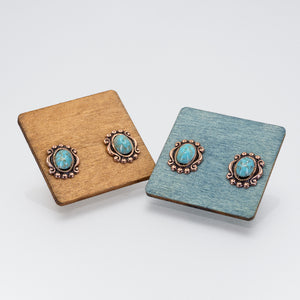 Solid Copper Stud Earrings - Turquoise Setting UrbanroseNYC