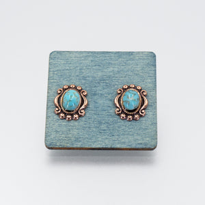 Solid Copper Stud Earrings - Turquoise Setting UrbanroseNYC