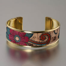 Load image into Gallery viewer, Portuguese Cork Channel Cuff - Paisley Floral - .75 inches - UrbanroseNYC
