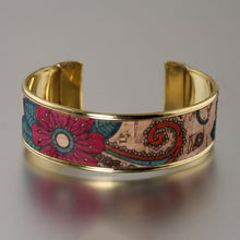 Load image into Gallery viewer, Portuguese Cork Channel Cuff - Paisley Floral - .75 inches - UrbanroseNYC
