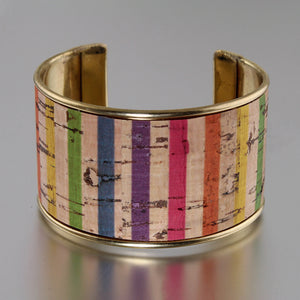 Portuguese Cork Channel Cuff - Color Stripes - 1.5 inches - UrbanroseNYC