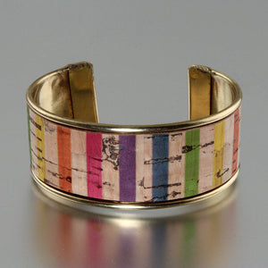 Portuguese Cork Channel Cuff - Color Stripes - 1 inch - UrbanroseNYC
