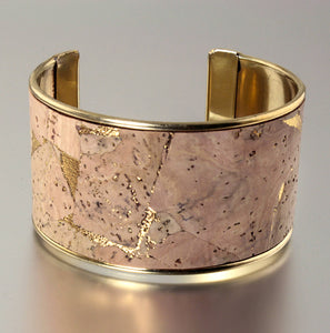 Portuguese Cork Channel Cuff - Natural, Metallic Gold - 1.5 inches - UrbanroseNYC