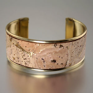 Portuguese Cork Channel Cuff - Natural, Metallic Gold - 1 inch - UrbanroseNYC