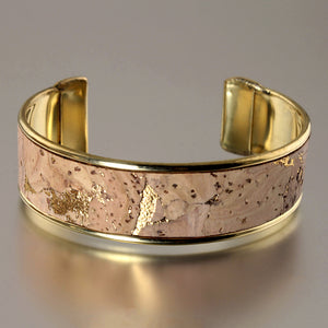 Portuguese Cork Channel Cuff - Natural, Metallic Gold - .75 inches - UrbanroseNYC