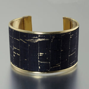 Portuguese Cork Cuff Bracelet - Black, Metallic Gold - 1.5 inches - UrbanroseNYC