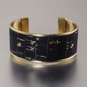 Portuguese Cork Cuff Bracelet - Black, Metallic Gold - 1 inch - UrbanroseNYC