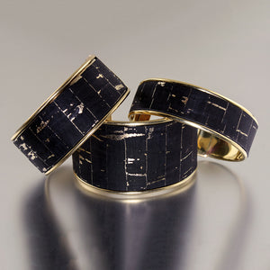Portuguese Cork Cuff Bracelet - Black, Metallic Gold - Portuguese Cork Cuff Bracelet - Black, Metallic Gold - UrbanroseNYC