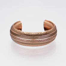 Load image into Gallery viewer, Solid Copper Domed Cuff - Etched Stripes Design UrbanroseNYC

