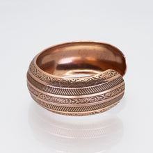 Load image into Gallery viewer, Solid Copper Domed Cuff - Etched Stripes Design UrbanroseNYC
