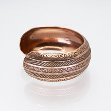 Load image into Gallery viewer, Solid Copper Domed Cuff - Etched Stripes Design UrbanroseNYC
