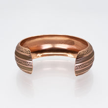 Load image into Gallery viewer, Solid Copper Domed Cuff - Etched Stripes Design UrbanroseNYC
