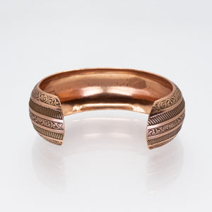 Solid Copper Domed Cuff - Etched Stripes Design UrbanroseNYC