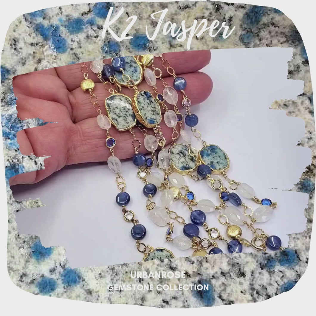 Long Gemstone Wraparound Necklace - K2 Jasper & Blue Kyanite