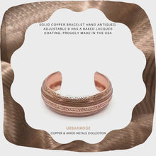Load and play video in Gallery viewer, Solid Copper Domed Cuff - Etched Stripes Design
