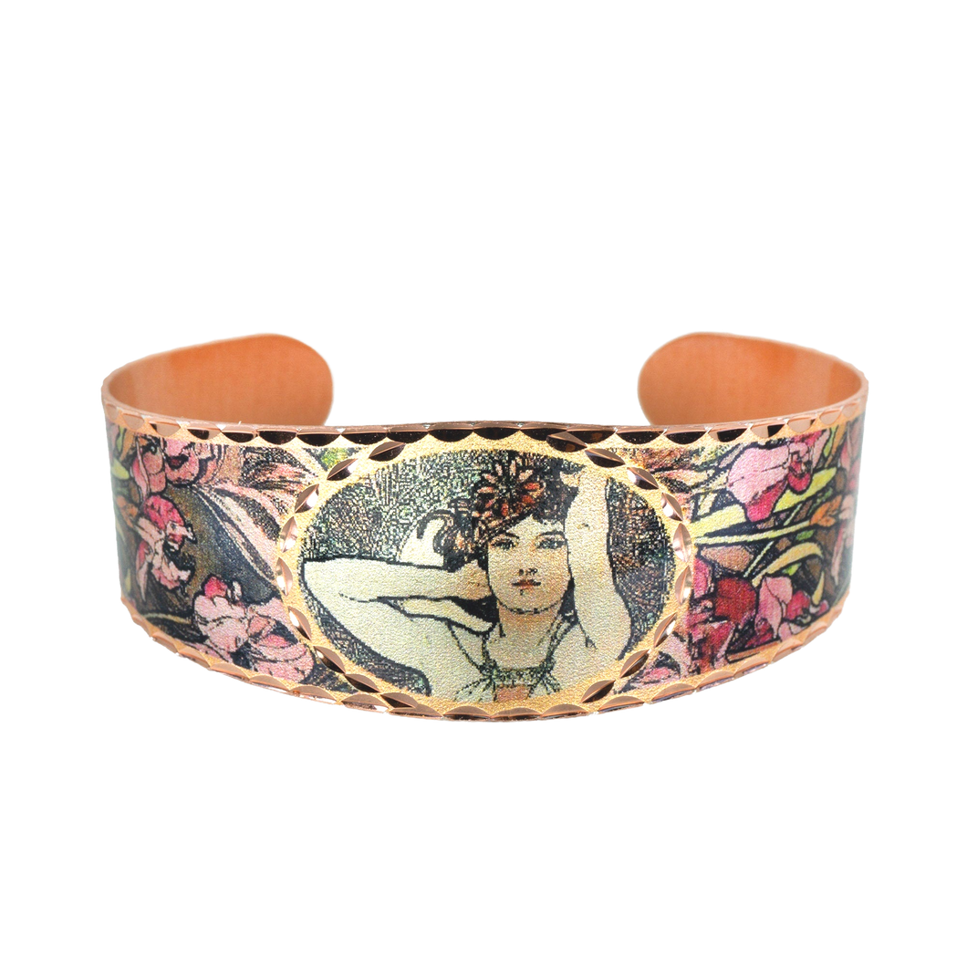 Copper Art Cuff - Alphonse Mucha Amethyst